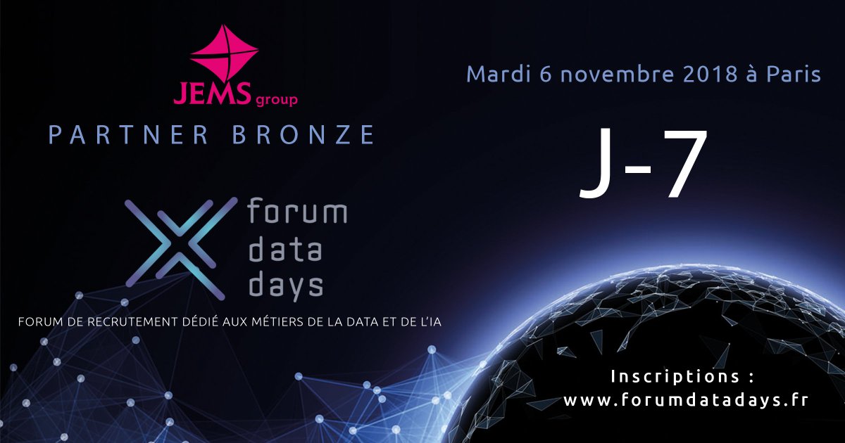 jemsgroup's tweet image. [EVENT] #ForumDataDays

Mardi 6 Novembre l&apos;équipe recrutement @jemsgroup sera au stand 61 pour vous présenter vos futurs plan de carrière.
Nous espérons vous voir nombreux à cet évènement !

#Data #BigData #IA #Digital #Cloud #Recrutement @ForumDataDays