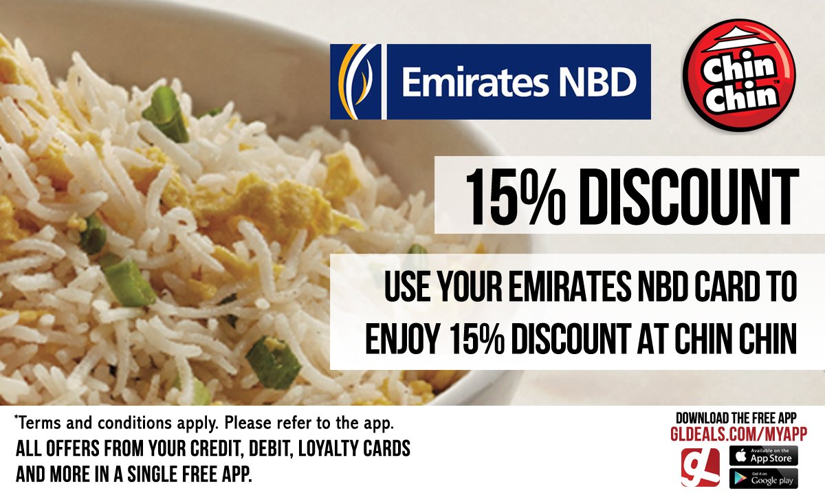 Enjoy 15% off at Chin Chin using your Emirates NBD card.

Download GL Deals app now for free. gldeals.com/myapp #instalike #tagsforlikes #mydubai #uae #offers #app #appstore #iosapp #googleplay #android #ios #gldeals #deals #discount #emiratesnbd #chinchin