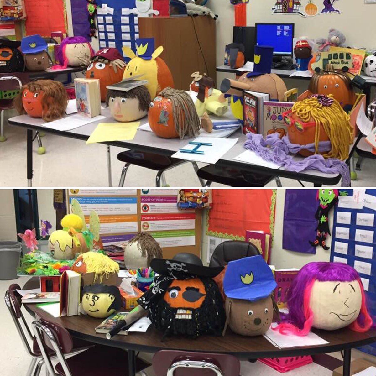 This was no ordinary lesson &amp; activity on character traits in Mrs. Westerbeck’s 5th grade ELA classes! Students used pumpkins (58 total) to explore the characters in the books they had chosen to read. #creativeclassroom #theywillrememberthis #eachstudentcountseverymomentmatters