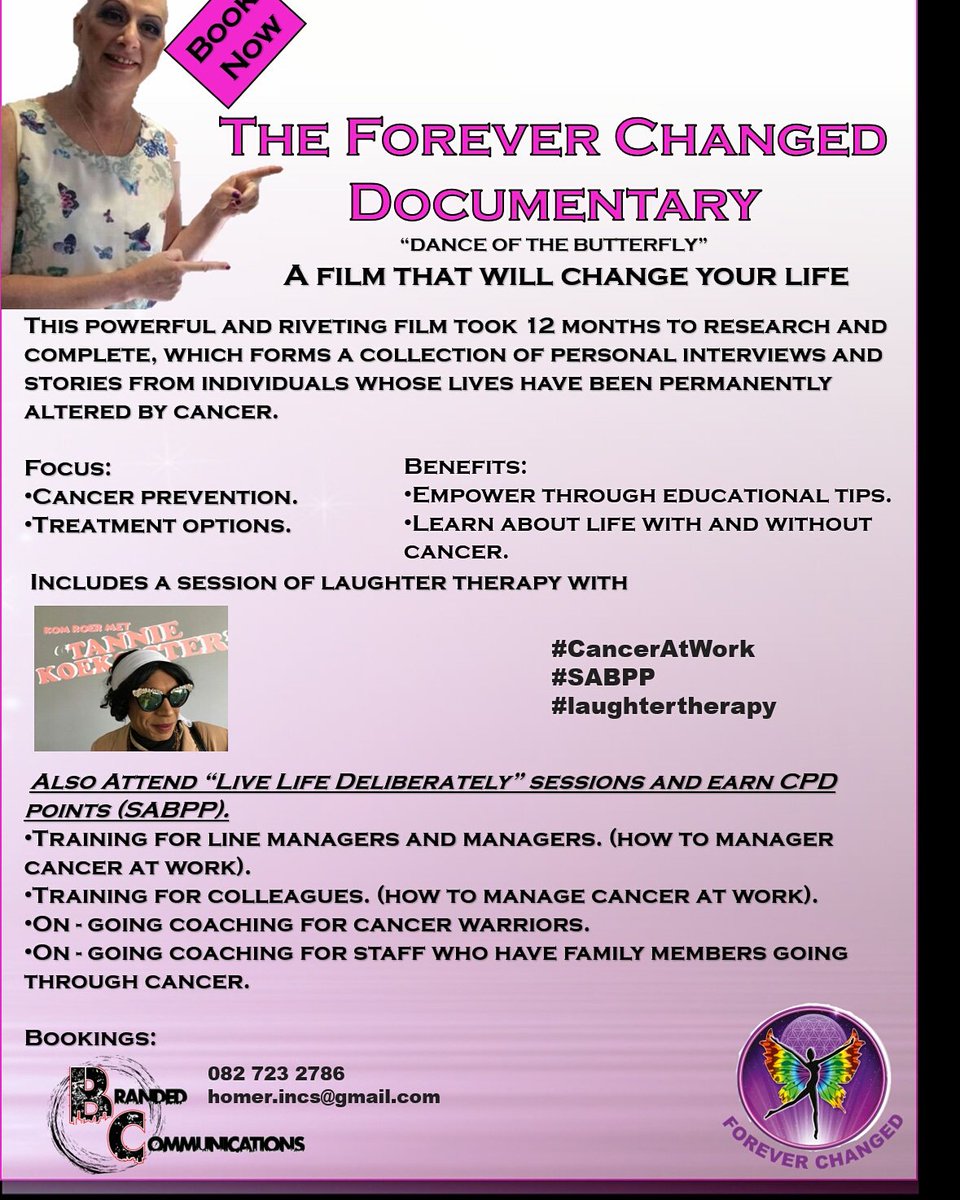 Book #Cancers #coach <a href="/addilang/">Addi Lang</a> address <a href="/CanceratWork/">Cancer@Work</a> #CancerAtWork. 
Session includes a #laughtertherapy session with <a href="/MonaTannie/">MONA Tannie Koeksister</a>. Because laughter is the best medicine.