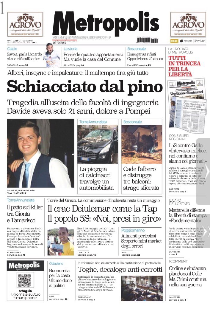 metropolis_web's tweet photo. La prima pagina edizione #torrese in edicola oggi https://t.co/jgMEpdb2Lj