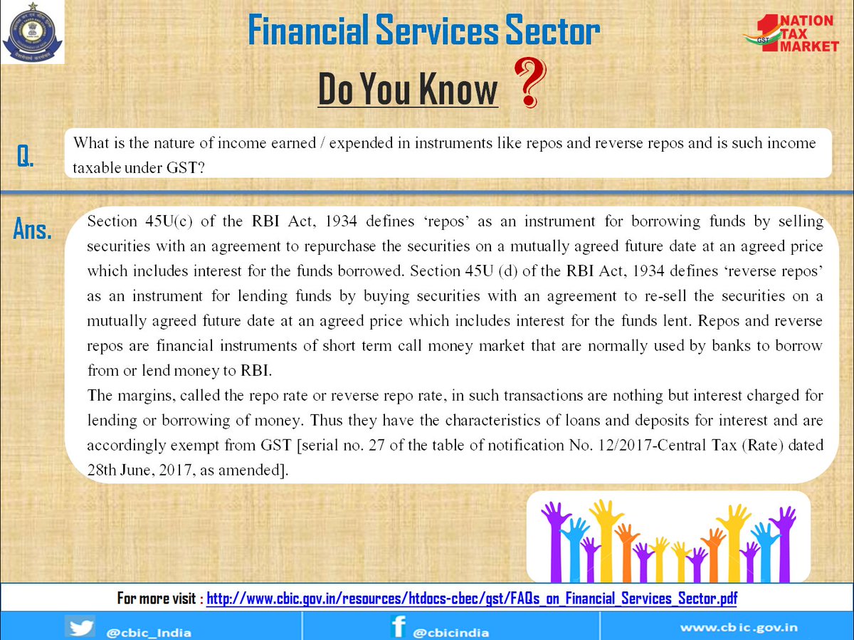 cbic_india's tweet image. Financial Services Sector 
FAQs on GST related issues of Financial Sector

#Banking #Insurance #StockBrokersSector #FAQsFinancialSector