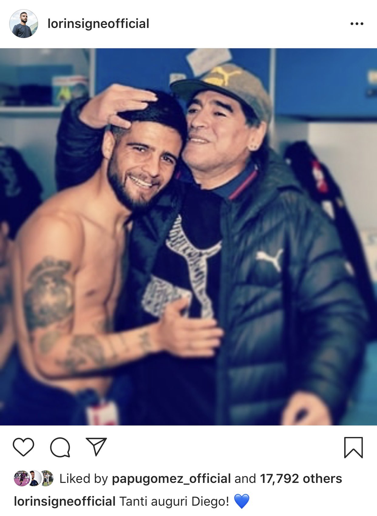 Lorenzo Insigne wishing his idol Diego Maradona a happy birthday today. 