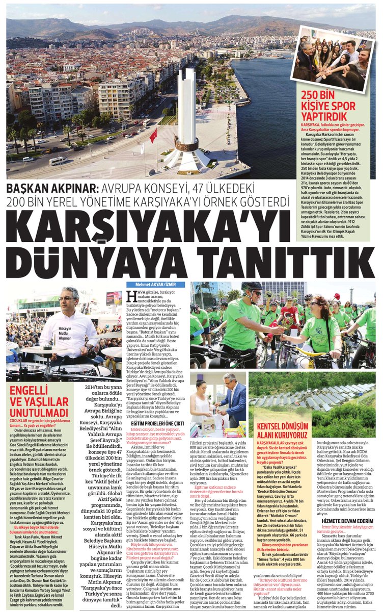 hmutluakpinar's tweet photo. 4.5 yıldan bu yana yaptığımız çalışmaları, Avrupa Konseyi tarafından 47 ülkedeki 200 bin yerel yönetime örnek gösterilen hizmetlerimizle bir dünya kentine dönüştürdüğümüz Karşıyakamızı, #Hürriyet’ten Mehmet Akyar ile konuştuk. https://t.co/W76Bzk8gkd