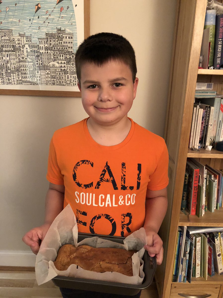 AlexSheach's tweet photo. Blair baking his banana loaf, following a recipe and measuring the ingredients successfully! It was delicious, well done Blair 👍 @MorayPS #mathsweek2018 https://t.co/1Z6HhgRRY3