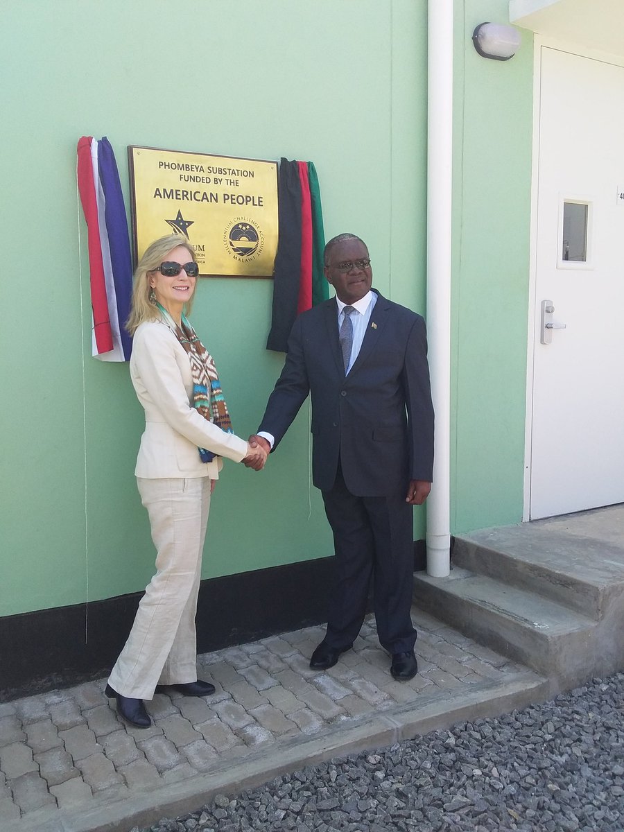 <a href="/MCAMalawi/">MCA-Malawi</a>, through <a href="/MCCgov/">Millennium Challenge Corporation</a>, is proud to finally handover a state-of-the-art Phombeya Substation to the <a href="/MalawiGovt/">Malawi Government🇲🇼</a>. In the picture, Minister Masi &amp; MCC vice President   Jeanne Hauch unveil a plaque symbolizing the official handover.