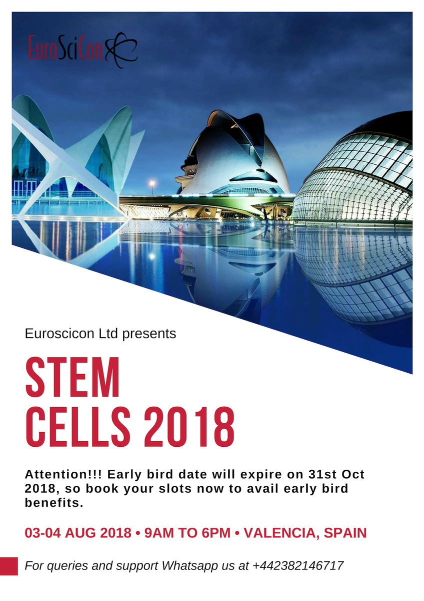 For booking: advanced-stemcells.euroscicon.com/registration 
"Time and tide wait for none"
Few slots available to book under the special category.
Hurry up to book your slot and be a part of our #conference.
#stemcellstherapy #stemcells #cordblood #cancer #arthritis #stemcellsresearch #advancedmedicine