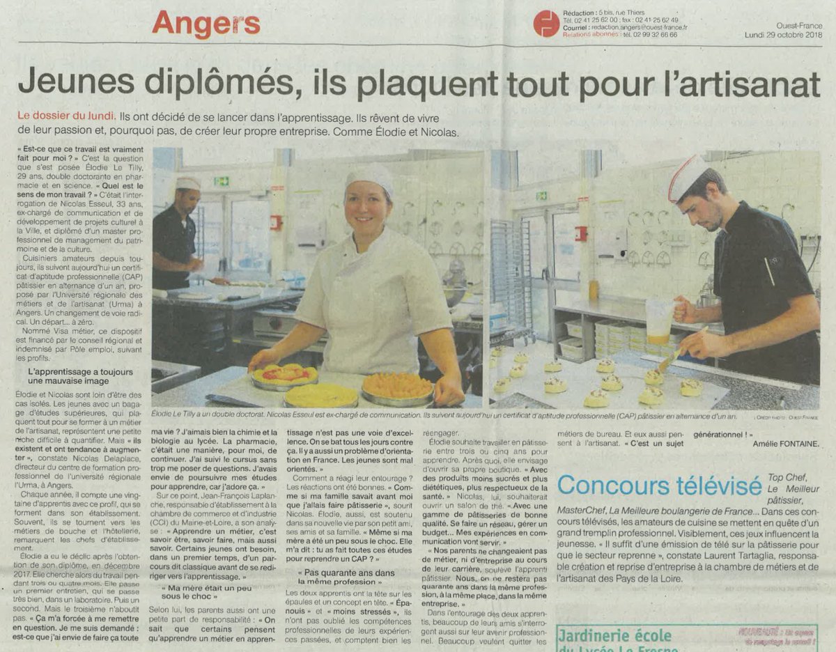 FredericEnfrein's tweet photo. Bravo Elodie et Nicolas !!! Grâce à @cmarPDL #URMA #cma49, ils sont accompagnés dans leur beaux projets de reconversion, avec le dispositif #VisaMetiers @paysdelaloire Preuve que l’Artisanat est pourvoyeur de belles perspectives, que l’URMA révèle ces talents !!! https://t.co/CqIGoROI6X