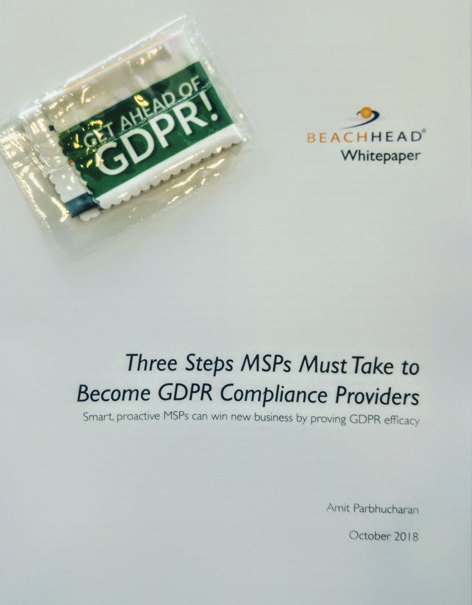 BeachheadEMEA's tweet photo. HOT OFF THE PRESS
Come an get it at #DattoCon18!

"Three Steps MSPs Must Take to Become #GDPR Compliance Providers"

Speak to the author &amp; our new GM for EMEA and get your free gift at the Beachhead Solutions, Inc stand.

@datto
@BeachheadMDM 

#ManagedEncryption
#MSP
#Compliance https://t.co/G7qT30jgiO