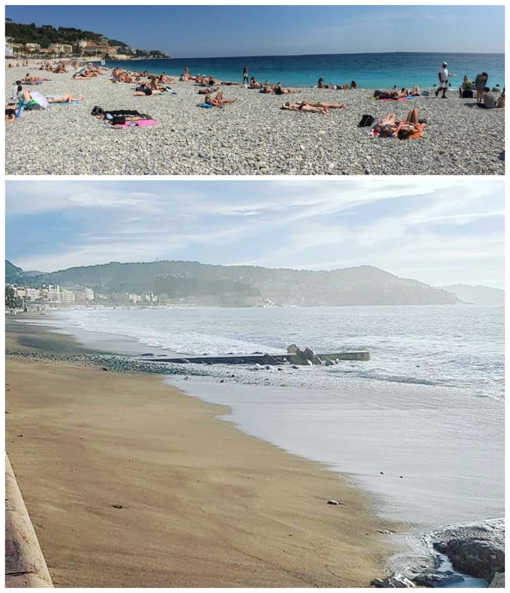 NiceMeteo06's tweet photo. #Meteo06 Les fameux #galets Niçois ont disparu avec la #tempête #Adrian 😱 C'est dorénavant plage de sable fin 🏖 #Nice06 https://t.co/XpeRNVTMWW