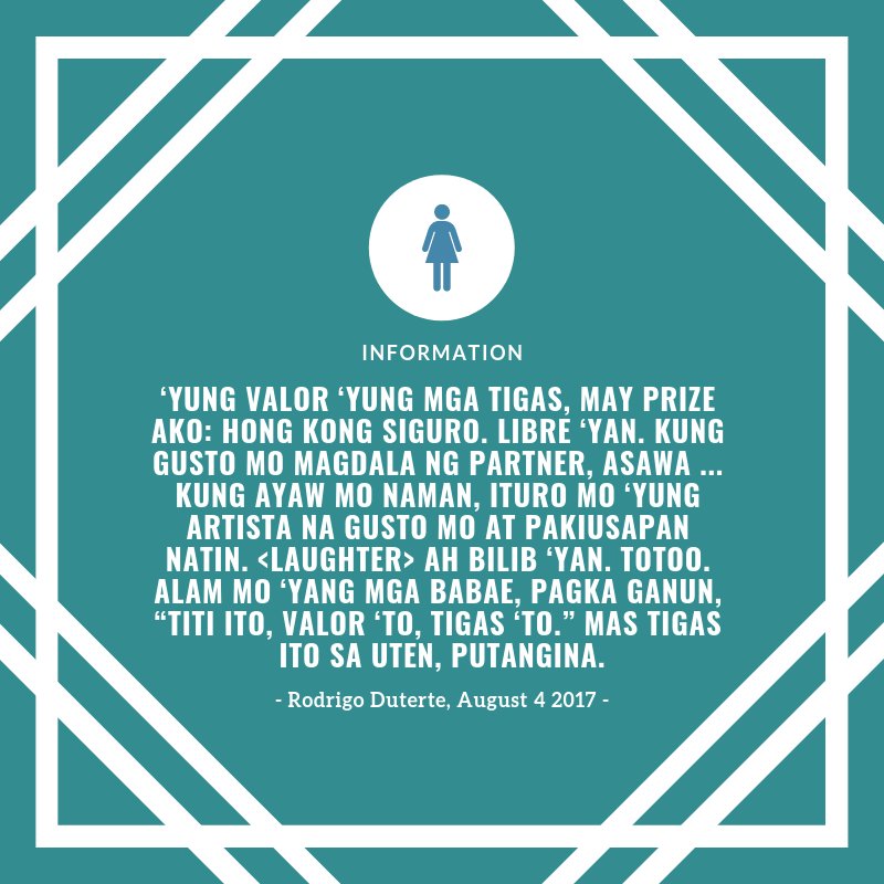 currentsph's tweet photo. That time #Duterte promised soldiers who get awards for valor FEMALE CELEBRITIES AS REWARD. #celebritiesPH #PresidentialMisogyny #misogyny #feminismNOW #feminismPH #rapeculture #ViolenceAgainstWomen #wordsmatter https://t.co/wX0h2PKZls
