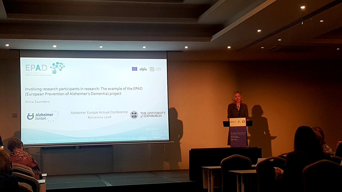 IMI_EPAD's tweet photo. Our #epadfellow Stina Saunders is introducing the @IMI_EPAD project at #28AEC. Thanks @AlzheimerEurope for giving the floor to young researchers! https://t.co/QzgS9KAxWv