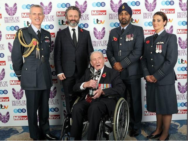 Truly privileged to receive on behalf of <a href="/RoyalAirForce/">Royal Air Force</a> the Special Recognition Award <a href="/PrideOfBritain/">Pride of Britain</a> yesterday evening.  We are proud to serve our nation and proud that the nation has recognised us in this way #RAF100. Sqn Ldr Johnny Johnson MBE DFM, Dambuster, leading the way!