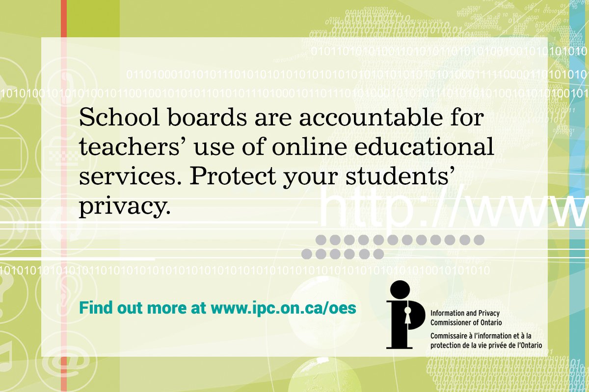 ICYMI! Educators: Read our report on current #privacy practices in Ontario classrooms when using online teaching services: 
ipc.on.ca/wp-content/upl…