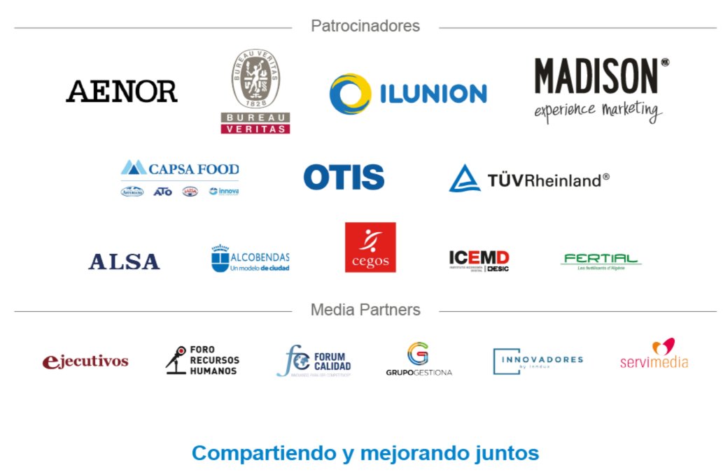 Club_Excelencia's tweet image. No podemos finalizar este #ForoAnualGPS dando las gracias a los patrocinadores que han hecho posible que estemos #compartiendoymejorando: @AENOR @BureauVeritasEs @ILUNION @madison_mk @LecheAsturiana @AscensoresOtis @tuv_es @ALSA_Autobuses @ALCBDS_Ayto @Cegos_es @icemd y Fertial
