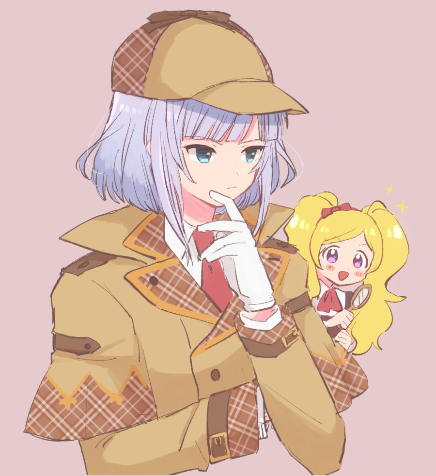 magnifying glass deerstalker multiple girls 2girls blonde hair detective hat  illustration images