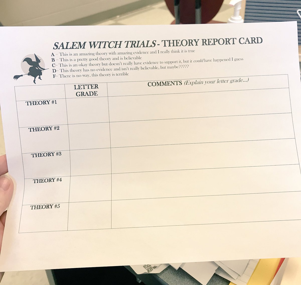 MissHesser's tweet photo. This is the second year in a row I’m able to teach the Salem Witch Trials on Halloween. New from last year, the objective of this lesson is to teach the skill of evaluating claims/evidence- tomorrow is going to be so much fun!! 🤩 🎃 👻 #claimcheck #studentcentered https://t.co/H666anxvij