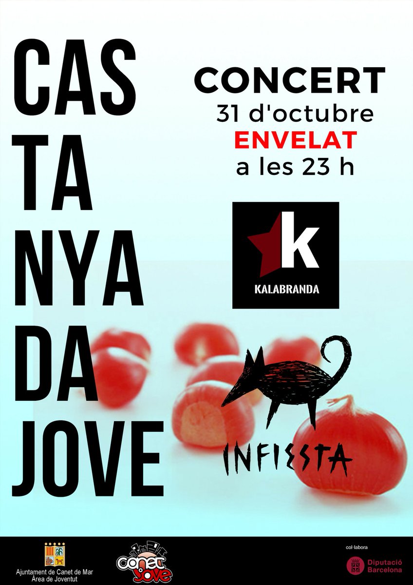 CanetJove's tweet photo. Planàs per aquest dimecres de castanyada! 🔝🔝🔝 Kalabranda + Infiesta a l'Envelat de Vil·la Flora a les 23h 😎
#concert #castanyada #lamasoveria #canetjove #canetdemar https://t.co/bPm04VZPr5