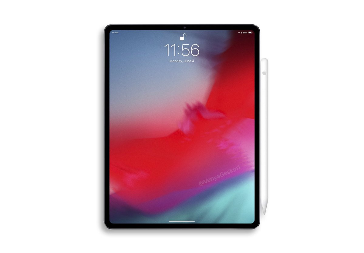 MKBHD's tweet image. Alright, new iPad Pro is dope

Fullscreen 11” or 12.9” LCD, slim bezels in smaller footprint. 5.9mm thin. 

New A12X Bionic 

FaceID, no home button, and WAY better Apple Pencil charging. Want.