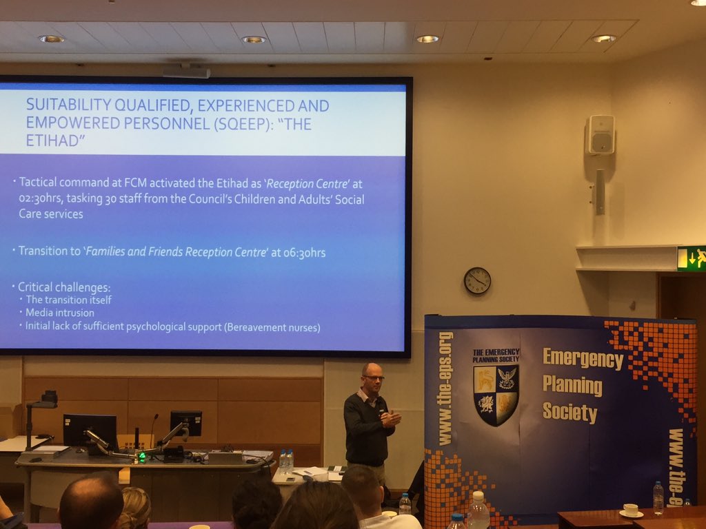 TheEPS1's tweet photo. Final speaker of the day is Hugh Deeming, part of the Kerslake review panel. Giving an overview of the report but also an academic perspective #JamesReason #latenterrors #swisscheese https://t.co/Z2YQpbd8la