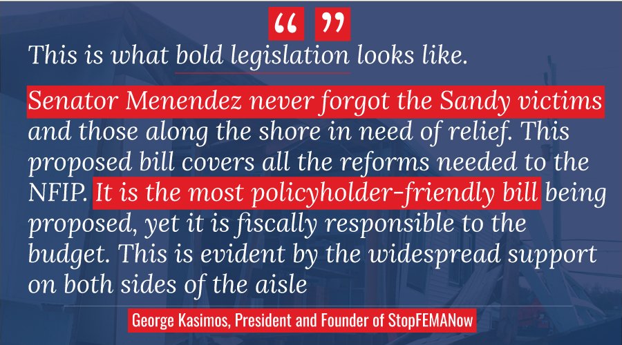 SenatorMenendez's tweet photo. Take a look at what some leading experts say about my bipartisan bill to reform National Flood Insurance Program.  I work hard to get bipartisan sponsors for my legislation, from @marcorubio to @SenWarren.  For #Sandy6, we've got to redouble our efforts to pass it. https://t.co/1PuIkoFy1Y