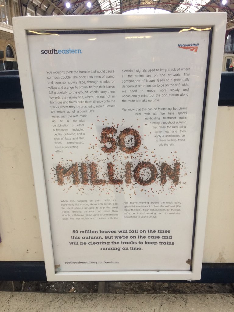 I know all those delayed trains give you plenty of time to count them, but this figure seems low to me? According to website they run 1,000 miles of track - that’s 50,000 leaves a mile or less than 10 leaves per foot <a href="/BBCMoreOrLess/">BBC More or Less</a>