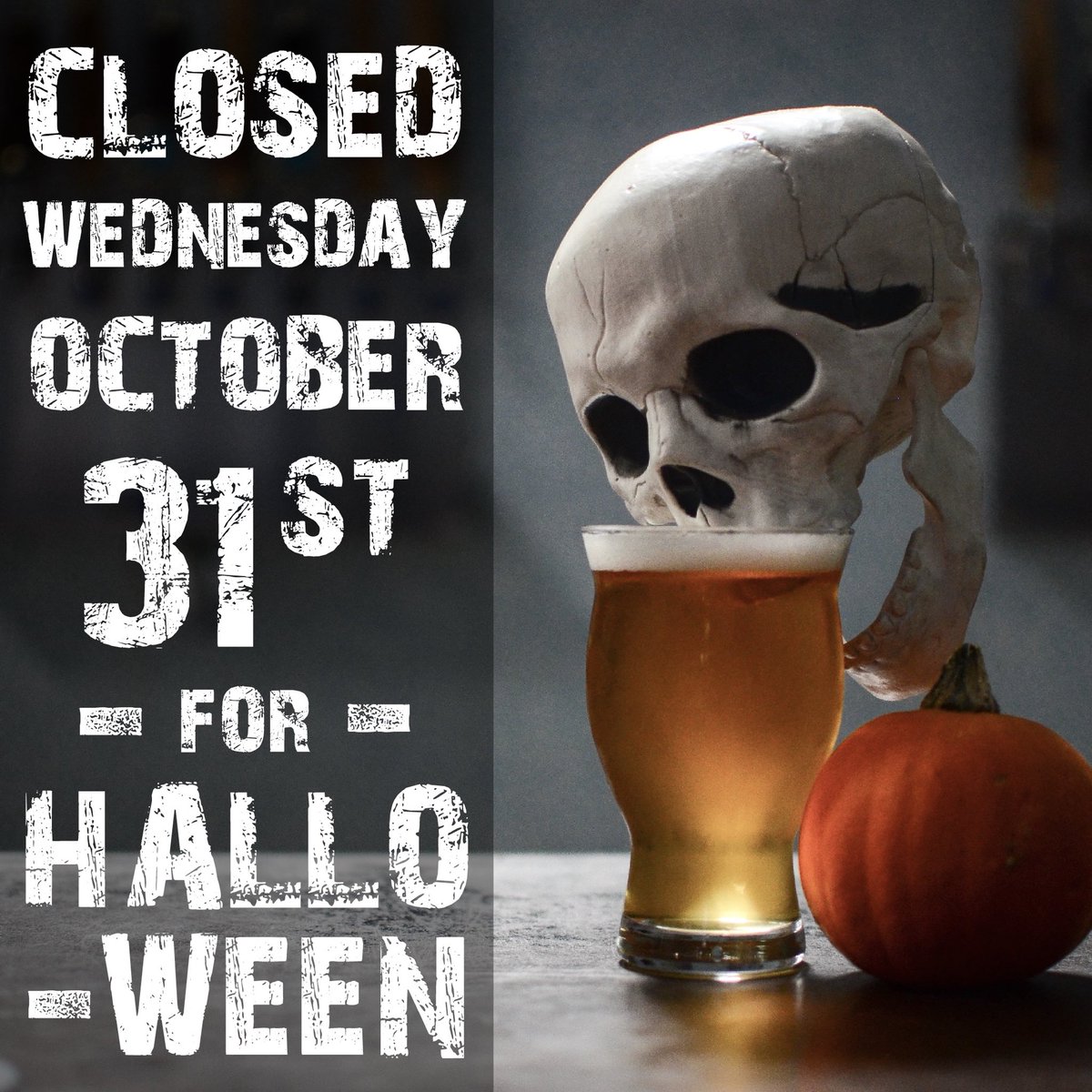 Heads up, guys. Our HB taproom will be closed tomorrow for Halloween! But fear not, we’ll be back to normal hours on Thursday. 💀🍺 #HB #HuntingtonBeach #Taproom #Closed #Halloween #BackOnThursday #BeachwoodBrewing #TruetoBeer
