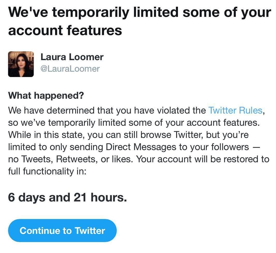 OfficeOfMike's tweet photo. BREAKING: Twitter suspends investigative journalist @LauraLoomer until election day. https://t.co/6z2eO8sEtW