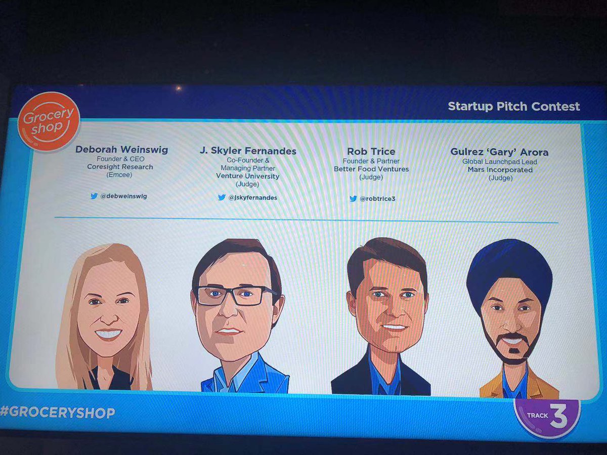 debweinswig's tweet photo. Delighted to have emceed the Startup Pitch Competition at @Groceryshop. Congratulations to #Simplista for winning the Judges' Award, and congratulations to @Tastry_AI for winning the Audience Award! Was great to have @JSkyFernandes, Gulrez Arora &amp; @robtrice3 on the judging panel. https://t.co/ar4gTx8NoF
