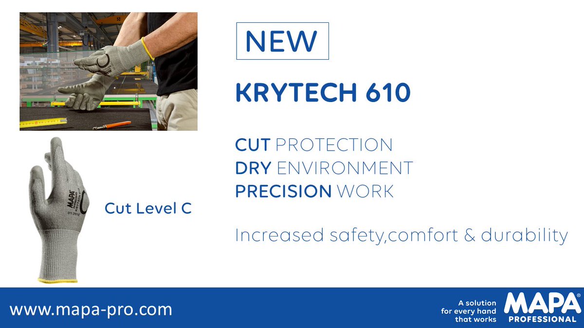 Discover our new product Krytech 610, ISO cut Level C, which will perfectly protect your employees in their work environment thanks to *A cut protection with a maximum comfort *A higher durability that offer better productivity *Optimal breathability mapa-pro.com
