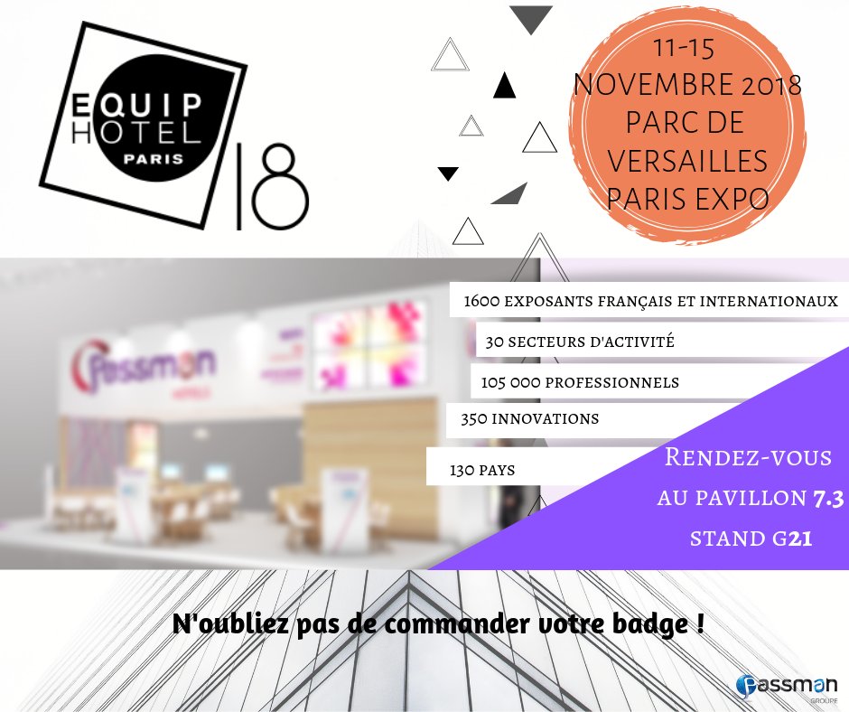 Nous serons présents au Parc de Versailles du 11 au 15 Novembre à Paris Expo durant l'incontournable salon du secteur de la restauration et de l’hôtellerie: EquipHotel. 
Cette année nous vous donne rendez-vous au pavillon 7.3/stand G21 !