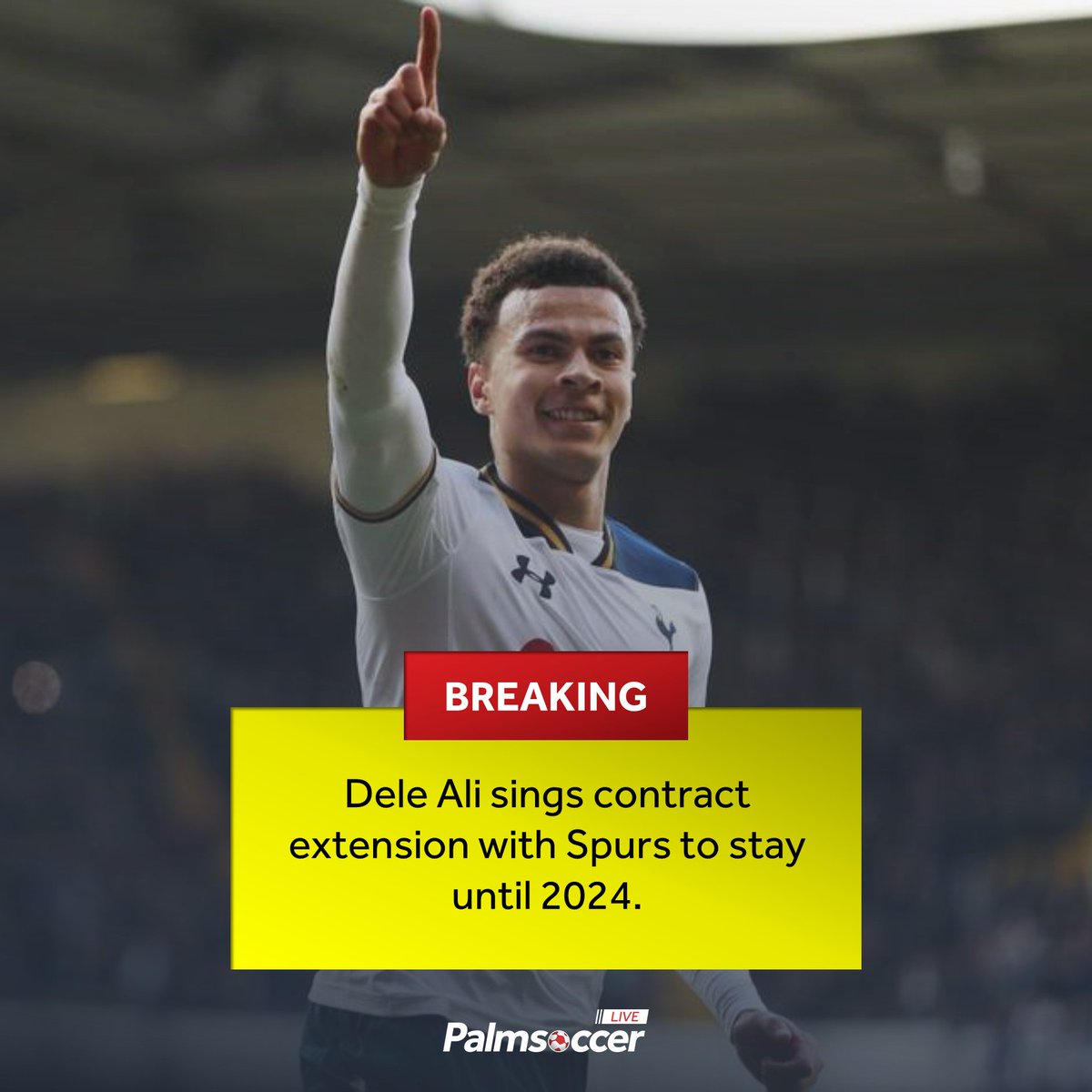 palmsoccerlive's tweet photo. The 22-year-old has been in talks with Spurs since towards the end of last season and his deal new will nearly double his wages from £50,000-a-week to closer to £90,000-per week. #spursnews #deleali #tottenham #alinews #delealinews #delealicontract #whitehartlane https://t.co/BchjgOSS7y