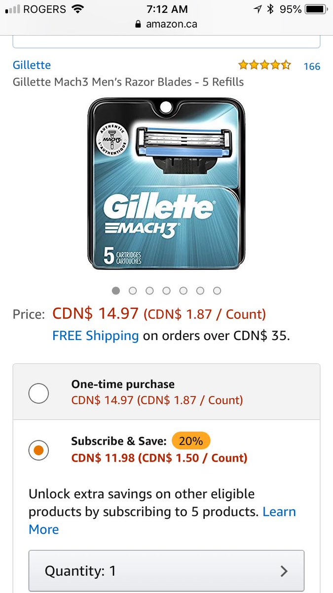 mrkirby's tweet image. Ok, @amazon I tried emailing you for your algebraic math solution weeks ago. Perhaps Twitter can help. -If there are FIVE razors in a pack and the count is $1.87 per razor... then 5 X $1.87 = less than what I am charged.  #Amazon .  I guess I was just #amazonprimed #helpwithmath