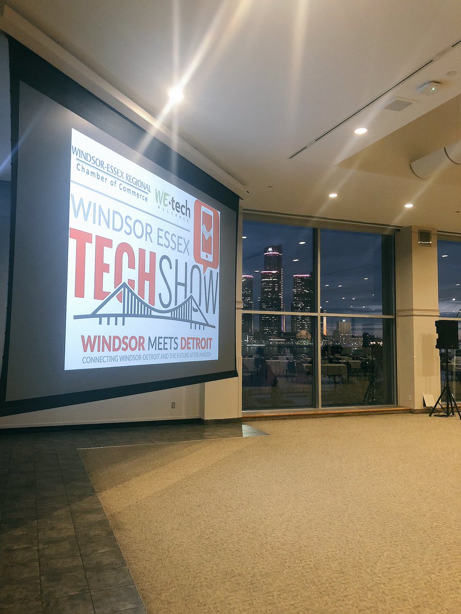 ACinYQG's tweet image. The #TechWeekYQG Tech Show is ready for launch! Our windsor meets Detroit theme couldn’t be more on point with this view! #YQG