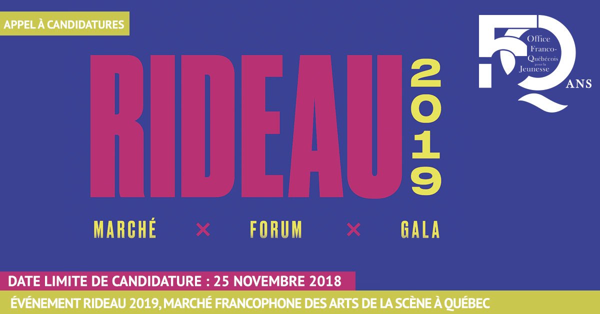 Appel à candidatures | Jeunes #professionnels et diffuseurs de #spectacles, du 17 au 21 février rejoignez la délégation OFQJ à l'évènement RIDEAU, le marché #francophone des #arts de #scène au #Québec
Date limite : 25/11/2018 bit.ly/2Rr7X0p #coopérationCulturelle