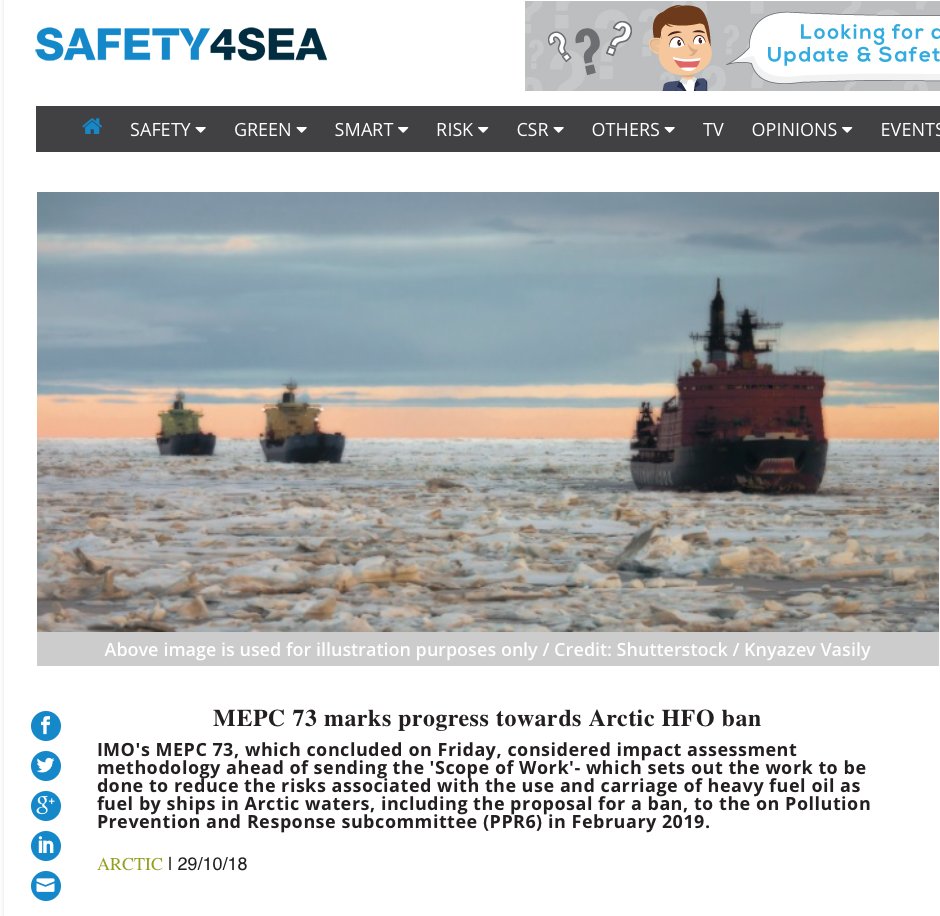 CleanArctic's tweet photo. Shipping: #MEPC73 marks progress towards #Arctic HFO ban https://t.co/3Lfmb3NuFT @IMOHQ @safety4sea #HFOFreeArctic #bunkerfuel #shipping #climateaction #environment @Sian_Prior9 https://t.co/LNU0jBJXXm