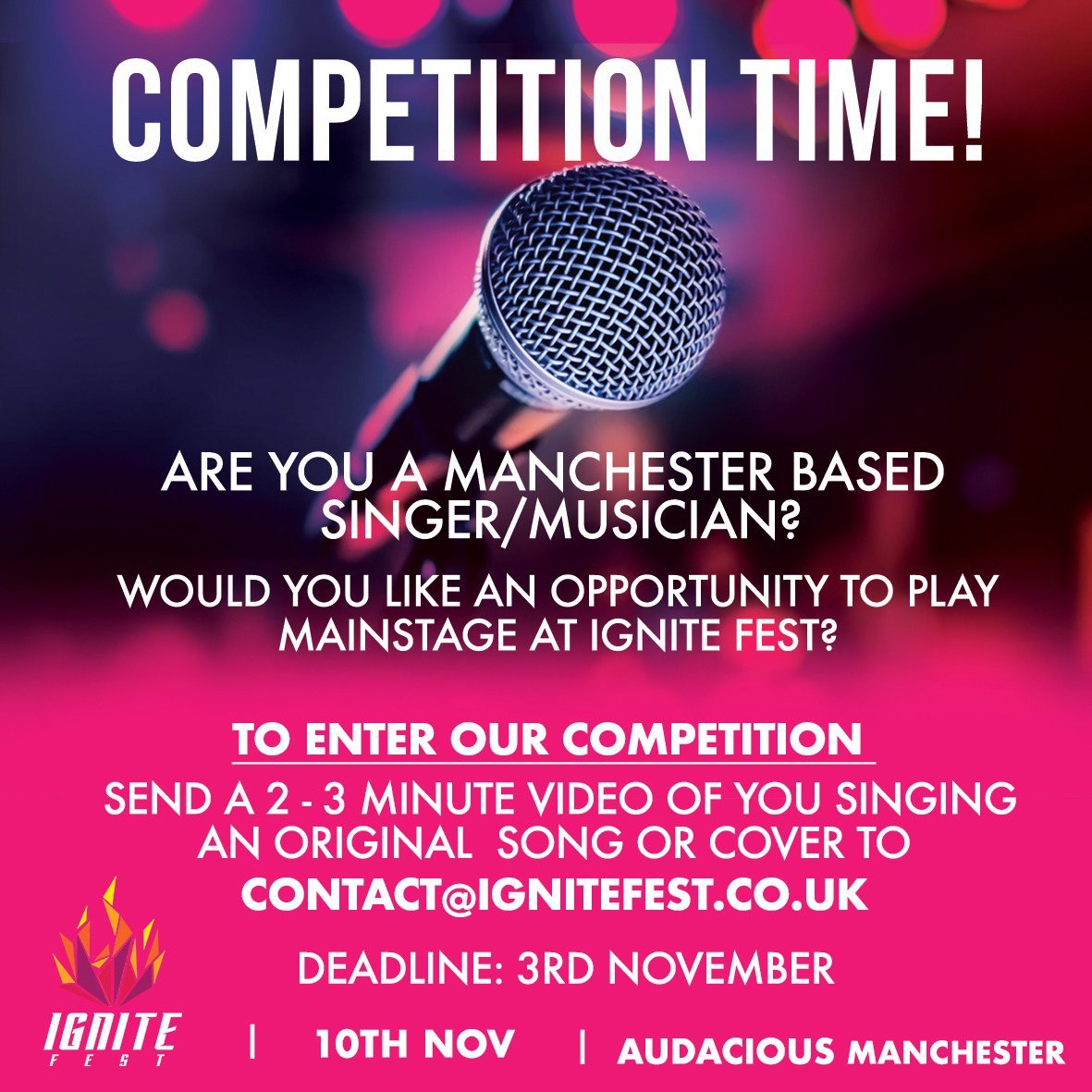 ignitefestUK's tweet photo. Got talent? And want to be a part of the #IgniteFest event? Then enter our competition NOW, if you have what it takes to win this challenge. 👌 https://t.co/4PvTVXeKyu