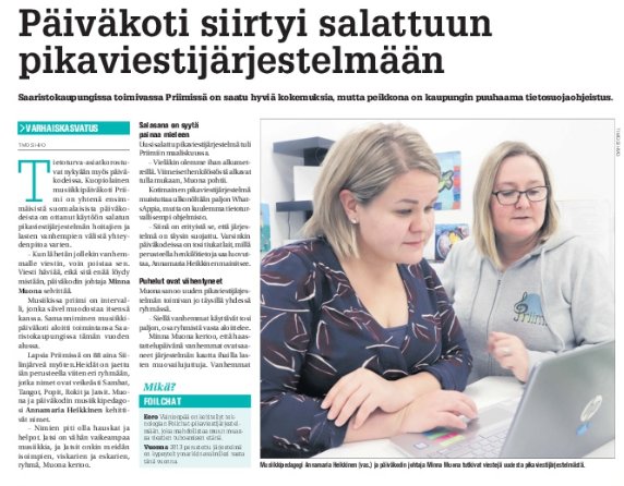 foilChat's tweet photo. Yli sata päiväkotia on jo siirtynyt FoilChatin käyttäjiksi ja määrä kasvaa jatkuvasti.
Palvelun avulla kuvat ja tiedot siirtyvät turvallisesti päiväkodin ja vanhempien välillä.
#viestintä #päiväkoti #varhaiskasvatus 

Kaupunkilehti Kukon juttu aiheesta:
https://t.co/UDhEPpJFcb https://t.co/GTKA0PndxS