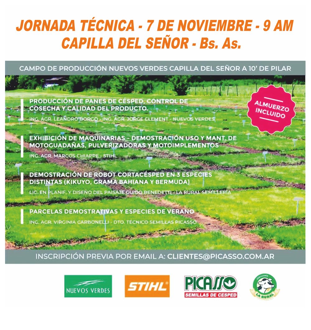 JORNADA TÉCNICA - 7 DE NOVIEMBRE - CAPILLA DEL SEÑOR. - BS. AS. 9 AM

INSCRIPCIÓN PREVIA POR EMAIL A

CLIENTES@PICASSO.COM.AR