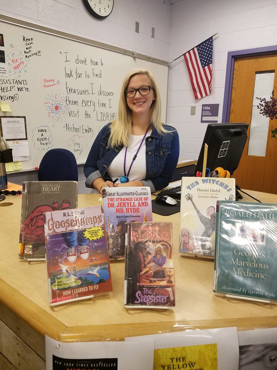 SusanMRams's tweet photo. Staff literature picks for Halloween @ReynHAMS #mrsbutler #reynproud https://t.co/i1wumNVW6d
