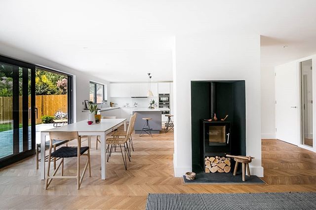 MaackArchitects's tweet photo. Open plan living space in our newly finished house in Winchester. Siberian Larch and brick exterior, and lots of Herringbone parquet inside! #architecture #newhouse #winchester #newbuild #newbuildhome #midcenturymodern #midcenturymodernhouse #themodernho… https://t.co/XTBNRfQhFe https://t.co/e75Q8UYd7I