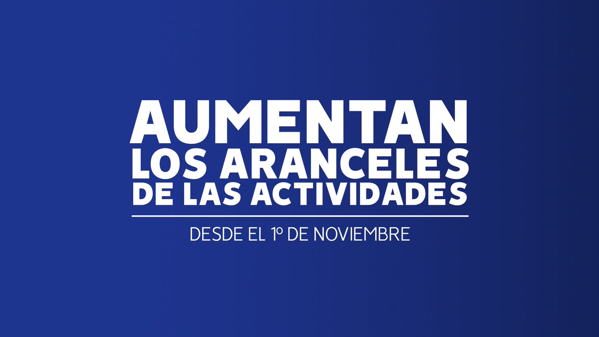 Desde el 1º de Noviembre, ⬆️aumentan los aranceles de las distintas actividades ➡️ goo.gl/KJvvYs