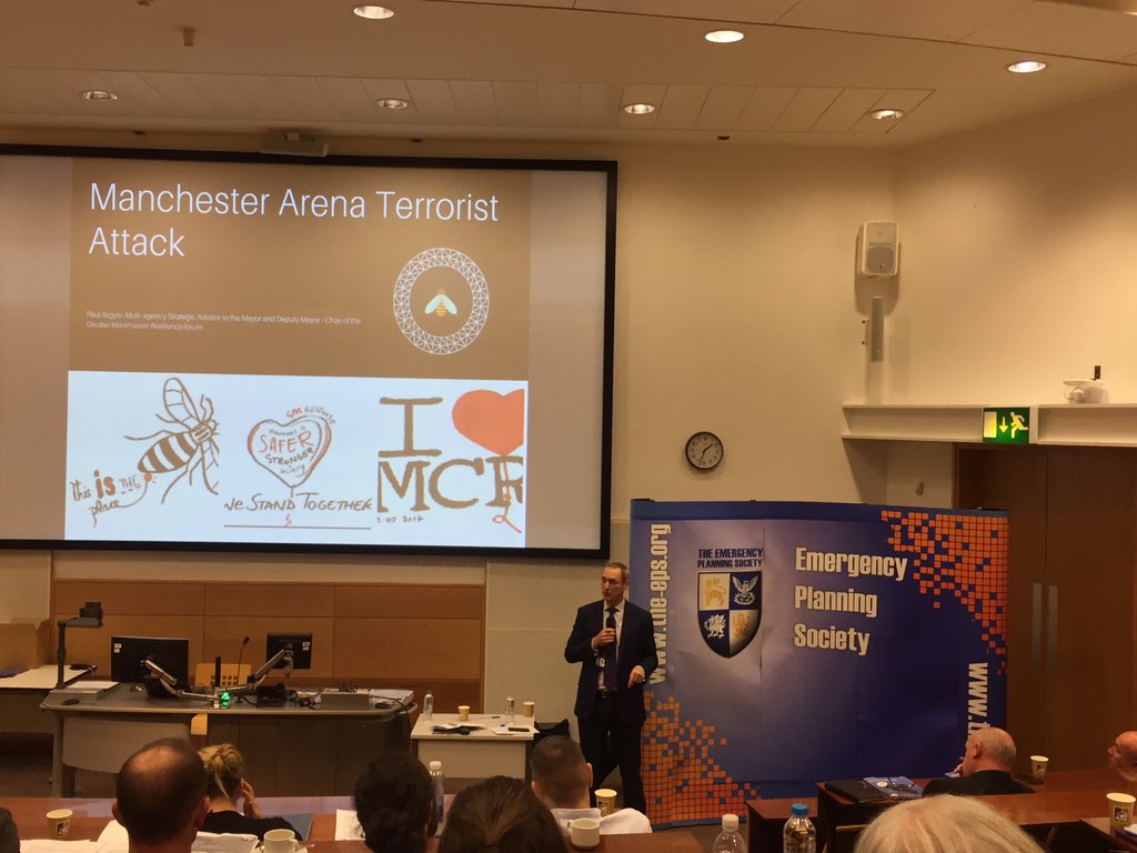 TheEPS1's tweet image. Thought provoking presentations from NWAS, Police and Fire. We’re now hearing from the Chair of the LRF and advisor to the Mayor #manchesterarenaattack #learningthelessons