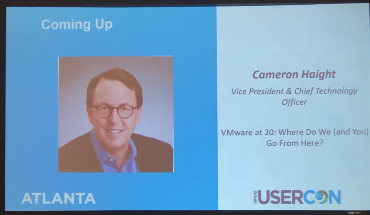 andriven's tweet image. @camhaight walking through &quot;￼VMware at 20: Where Do We (and You) Go From Here?&quot; for the #ATLVMUG @MyVMUG Usercon morning keynote. @ATLVMUG 

&quot;If nothing else, know that VMware can spell the word &apos;container&apos;&quot; and much more.