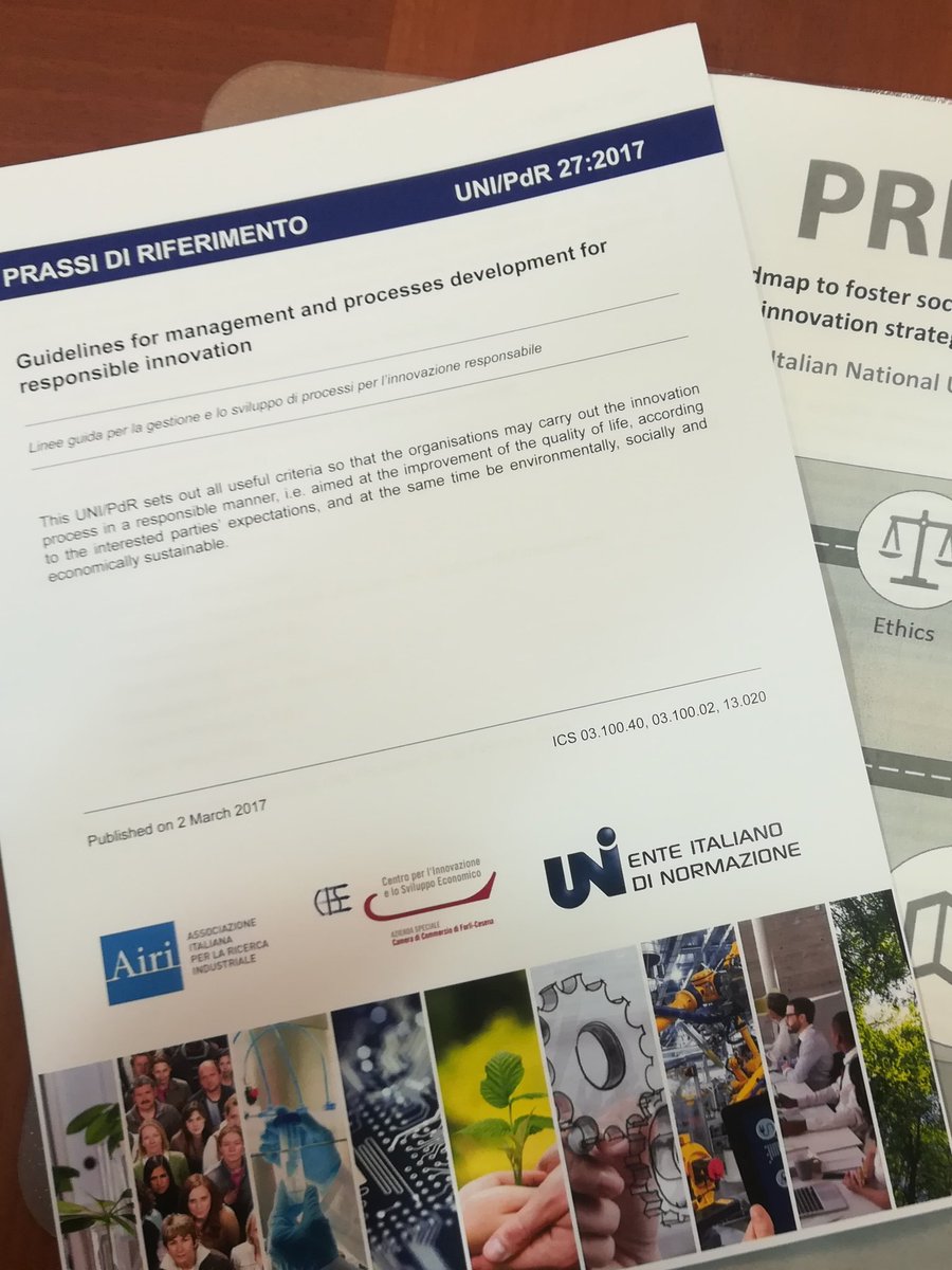 Today all delegates at <a href="/eu_prisma/">PRISMA_EU</a> conference on #RRI received a copy or #UNIPdR272017 guidelines on #responsibleinnovation management. The guidelines are a joint effort of #AziendaspecialeCISE of @CamCom_Romagna, @infoAiri and <a href="/normeUNI/">UNI</a>. #soproud