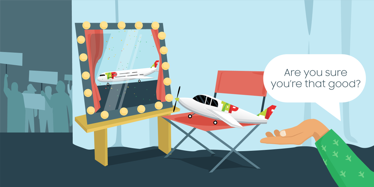 skycopcom's tweet photo. Having high self-esteem isn’t bad - when you prove you‘re worth it! #1stToFly #LastToPay @tapairportugal? #Skycop #PassengerRights #UnhappyCustomer #Delayed #Cancelled #Flight #Compensation https://t.co/OmUno9nED4