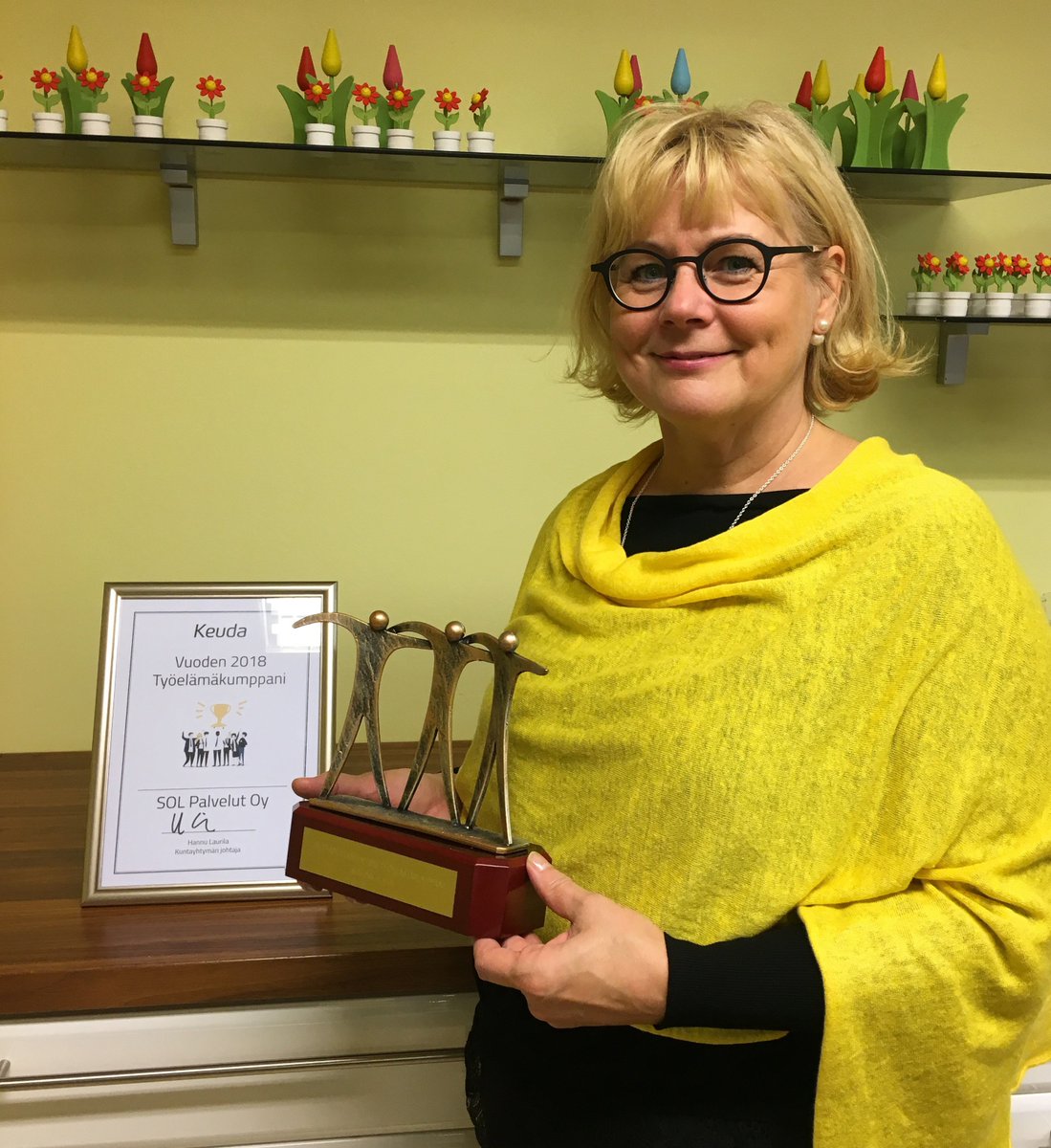 Keuda on valinnut SOLin vuoden 2018 Työelämäkumppaniksi. Valintaan vaikutti pitkäaikainen strateginen yhteistyö, innovatiivisuus, kehittyminen ja luottamus mm. Palkinnon vastaanotti <a href="/sollikka/">Merja Oljakka</a>  
#Keuda #työelämäävarten #parempiaamu