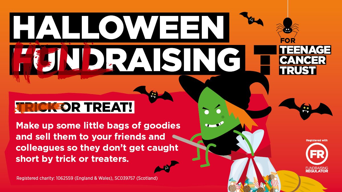 Happy #HalloweenEve! Why not save your friends and colleagues from getting caught out by trick-or-treaters? Make up some little bags of goodies and sell them to raise money for young people with cancer 🎃👻