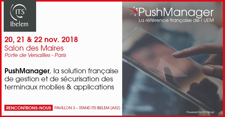 ITSGroupSA's tweet photo. [#événement]🗣️@IBELEM_News sera au Salon des maires &amp; des collectivités locales pour présenter sa solution de MDM #PushManager ainsi que son expertise #wifi ! Rencontrez-les à Paris les 20, 21 et 22 novembre. 
Pour + d'informations ➡️ https://t.co/ihRbl11VN6 👀
#mobile #securite https://t.co/SLR5nuI1Bq