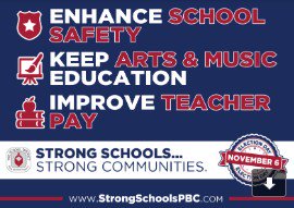 Learn more about the Countywide School Question that appears on the November 6th ballot by visiting strongschoolspbc.com.
This referendum impacts school safety, arts & music education, and teacher pay. #strongschoolspbc